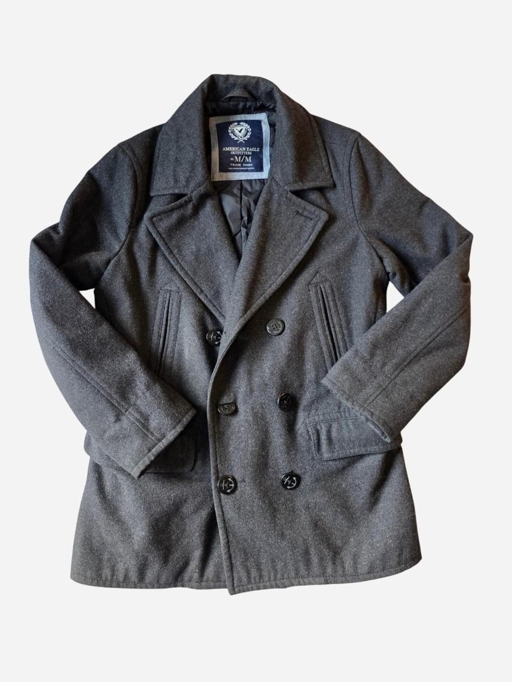 American Eagle Charcoal Wool Blend Double Breasted Peacoat Jacket Mens M